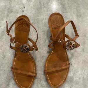 Tory Burch Brown Sandals with Signature Medallion
